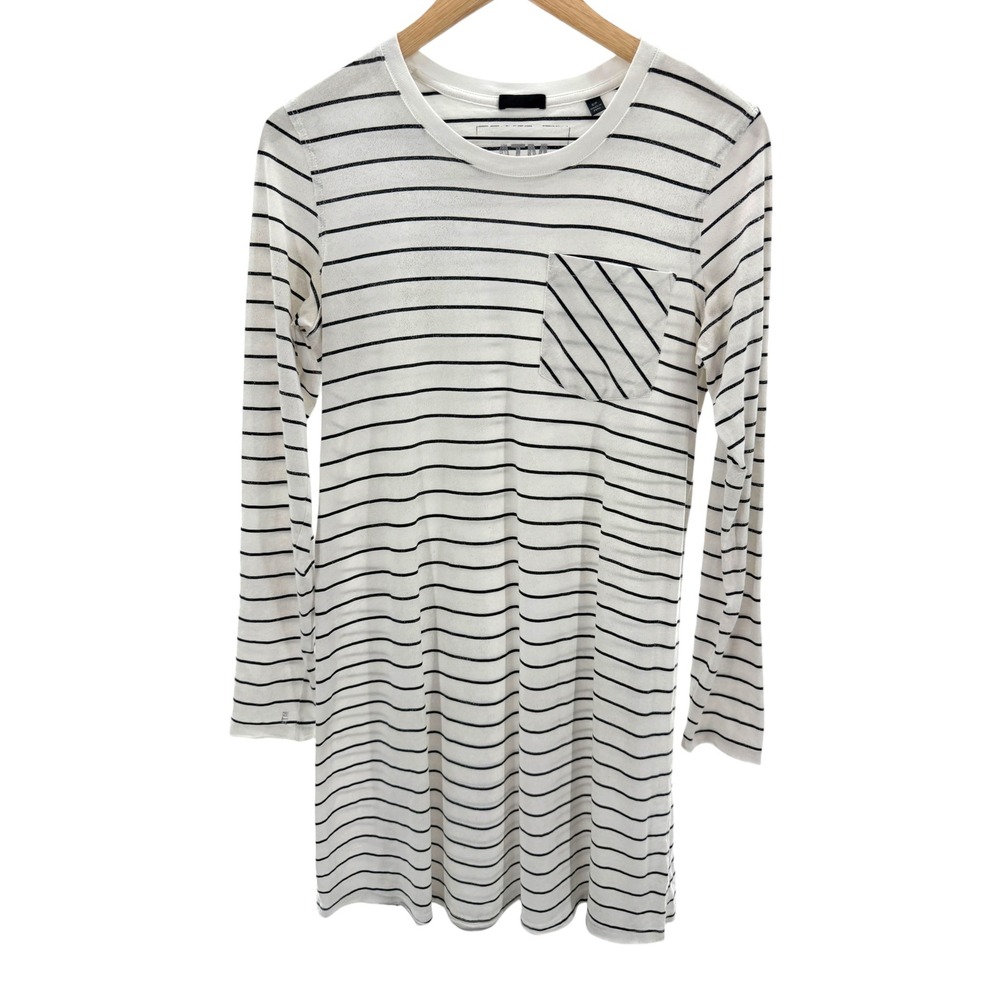 ATM Anthony Thomas Melillo Sparkle Stripe Pima Cotton Long Sleeved T-Shirt Dress